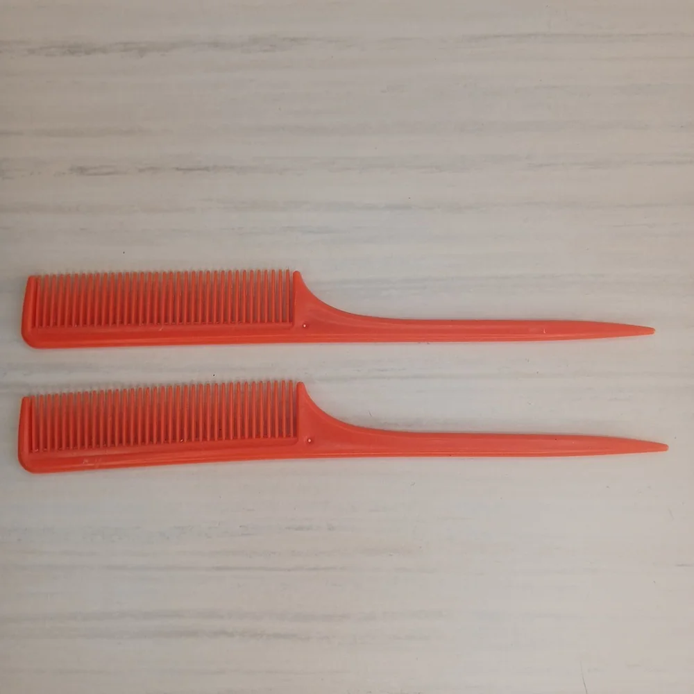 Vintage Teaser Orange Plastic Hair Styling Combs Set